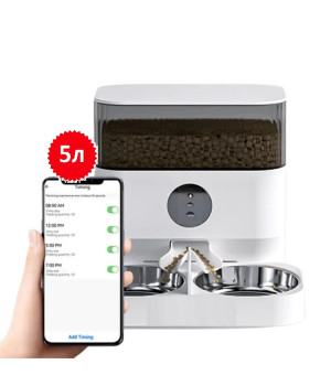 Годівниця для котів та собак автоматична Pet Life DU5L-WH WiFi 5,0л. з двома тарілками Біла